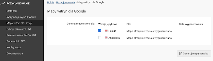 Mapa witryn dla Google