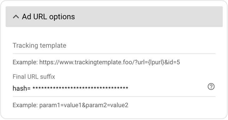 Google Ads hash parameter
