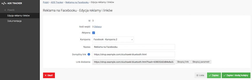 How to copy the tracking parameter for Facebook