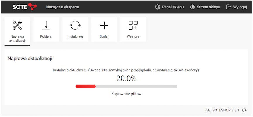 Proces naprawy aktualizacji