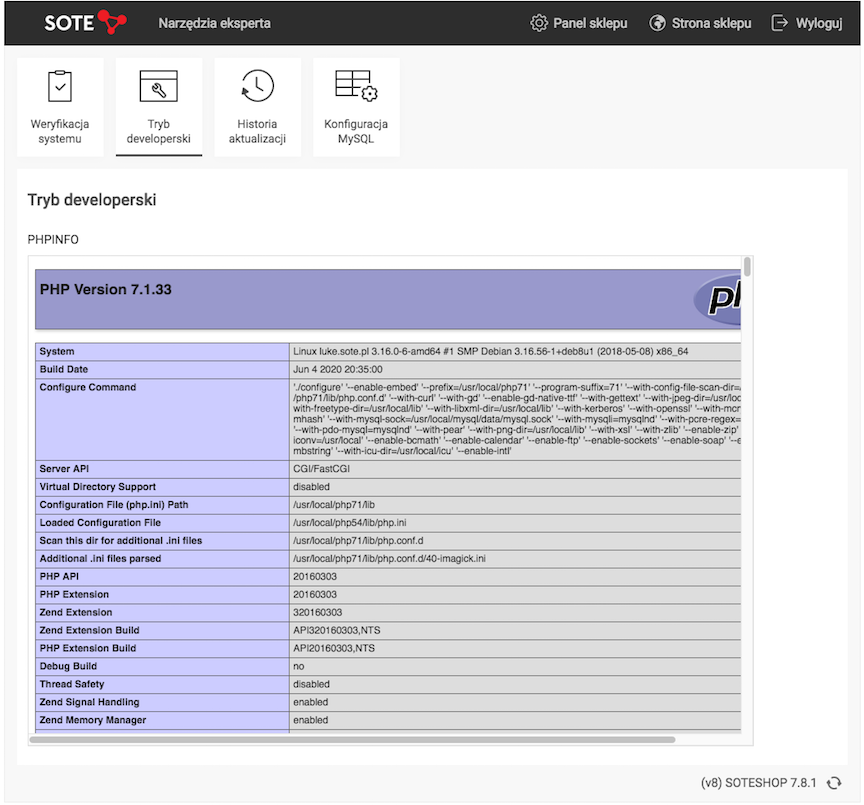 Wyświetlenie konfiguracji serwera PHPINFO