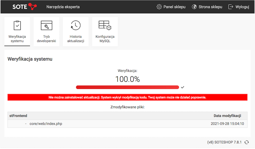 Store file verification detected modifications