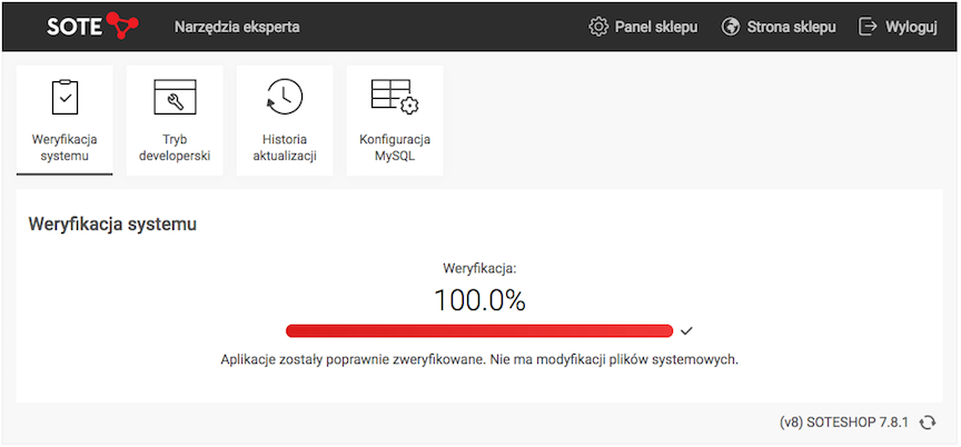 Weryfikacja plików sklepu zakończona pomyślnie