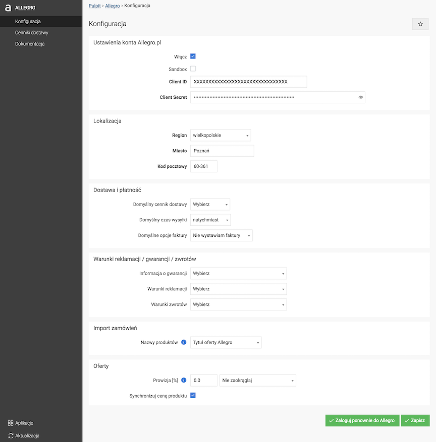 Konfiguracja Allegro w sklepie internetowym