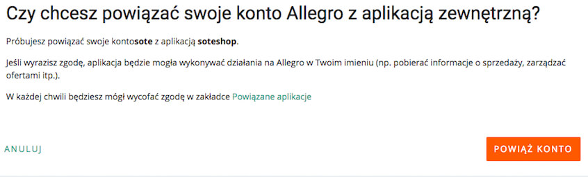 Powiązanie aplikacji Allegro