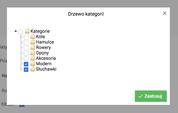 Drzewo kategorii przy dodawaniu 