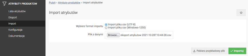 Import attributes from CSV file