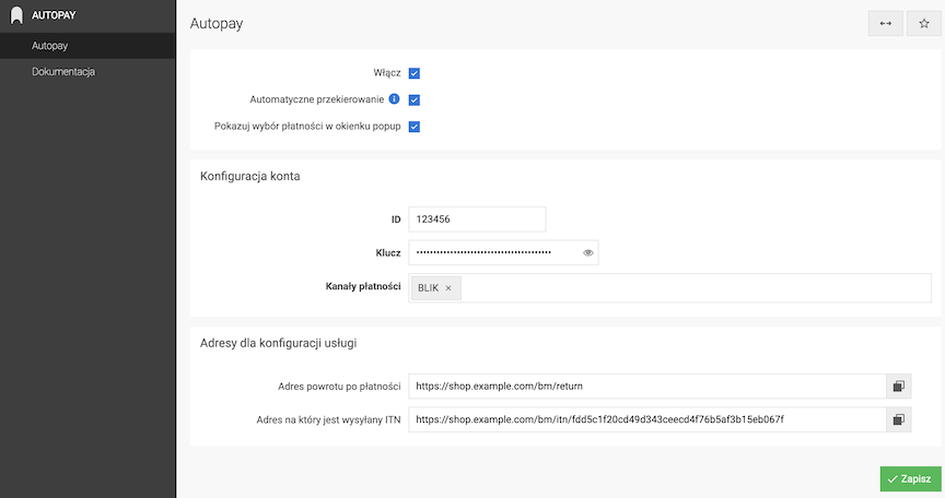 Konfiguracja modułu Autopay