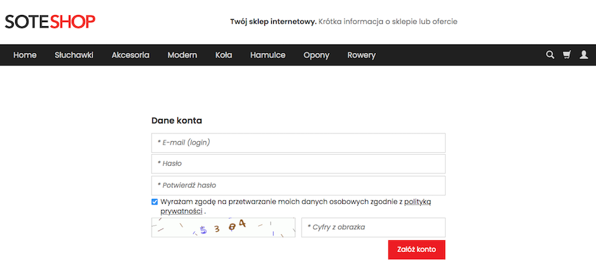 Example of CAPTCHA in the customer registration form