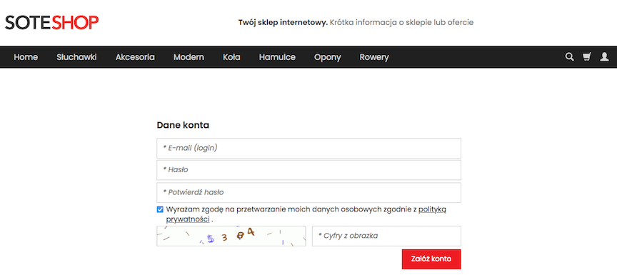 Przykład CAPTCHA'y w formularzu rejestracji klienta