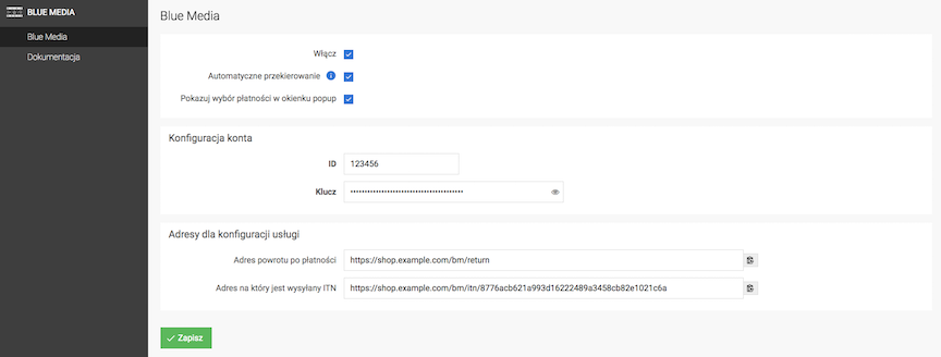 Blue Media module configuration