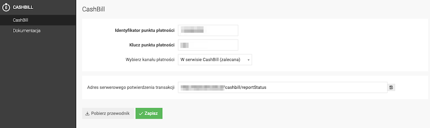 CashBill payment configuration