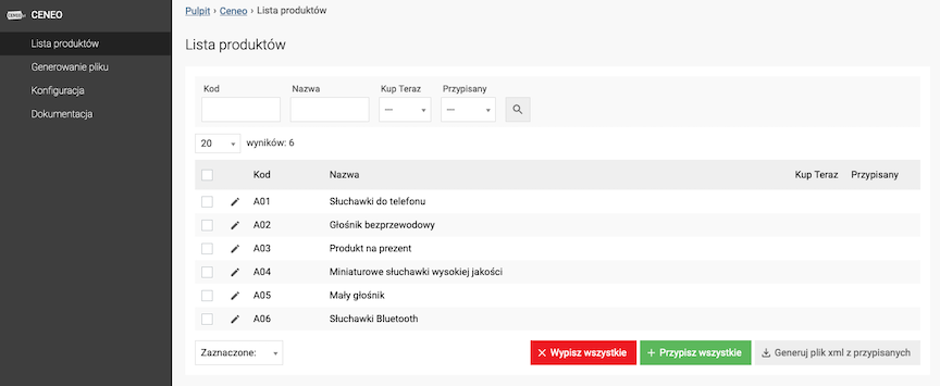 Ceneo w sklepie internetowym aktywacja produktów.