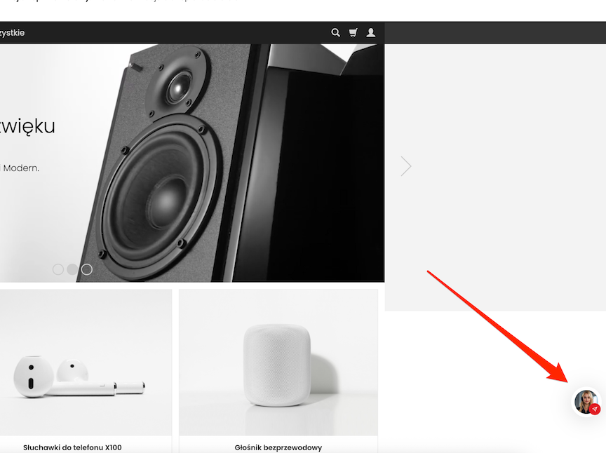 Przycisk asystenta na podstronie sklepu