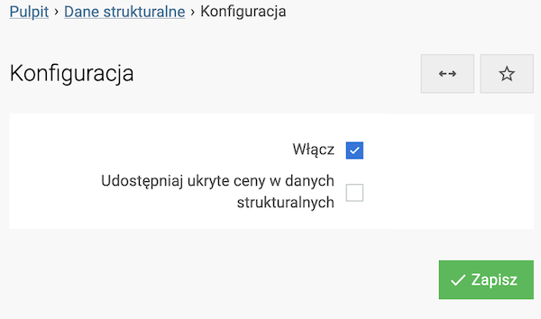 Dane strukturalne konfiguracja modułu w panelu