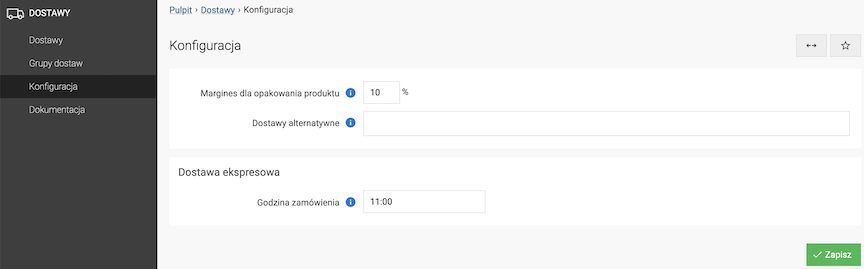 Konfiguracja modułu dostawy