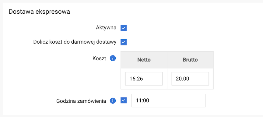 Konfiguracja dostawy ekspresowej
