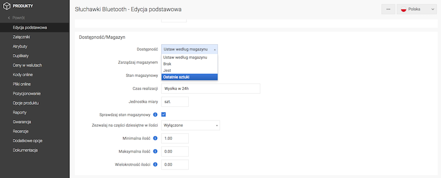 Setting product availability