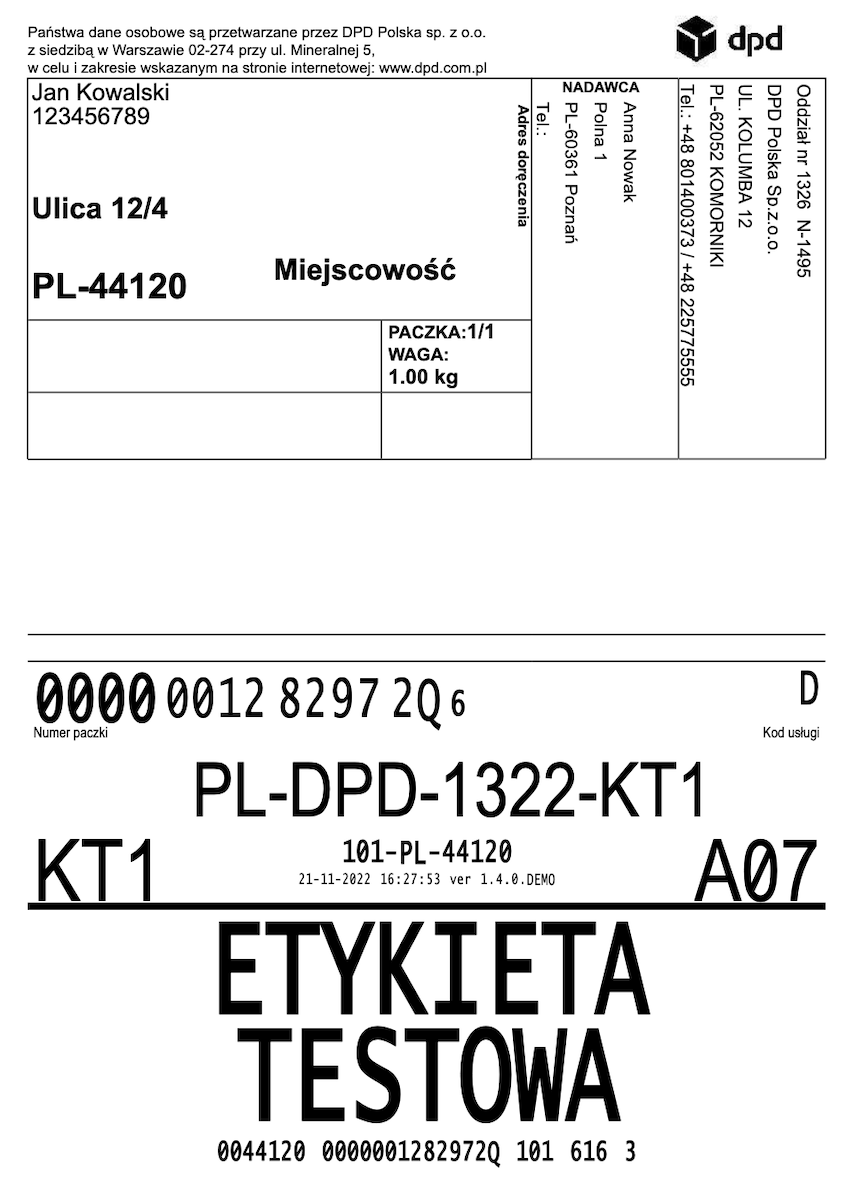 Label generated by the DPD module