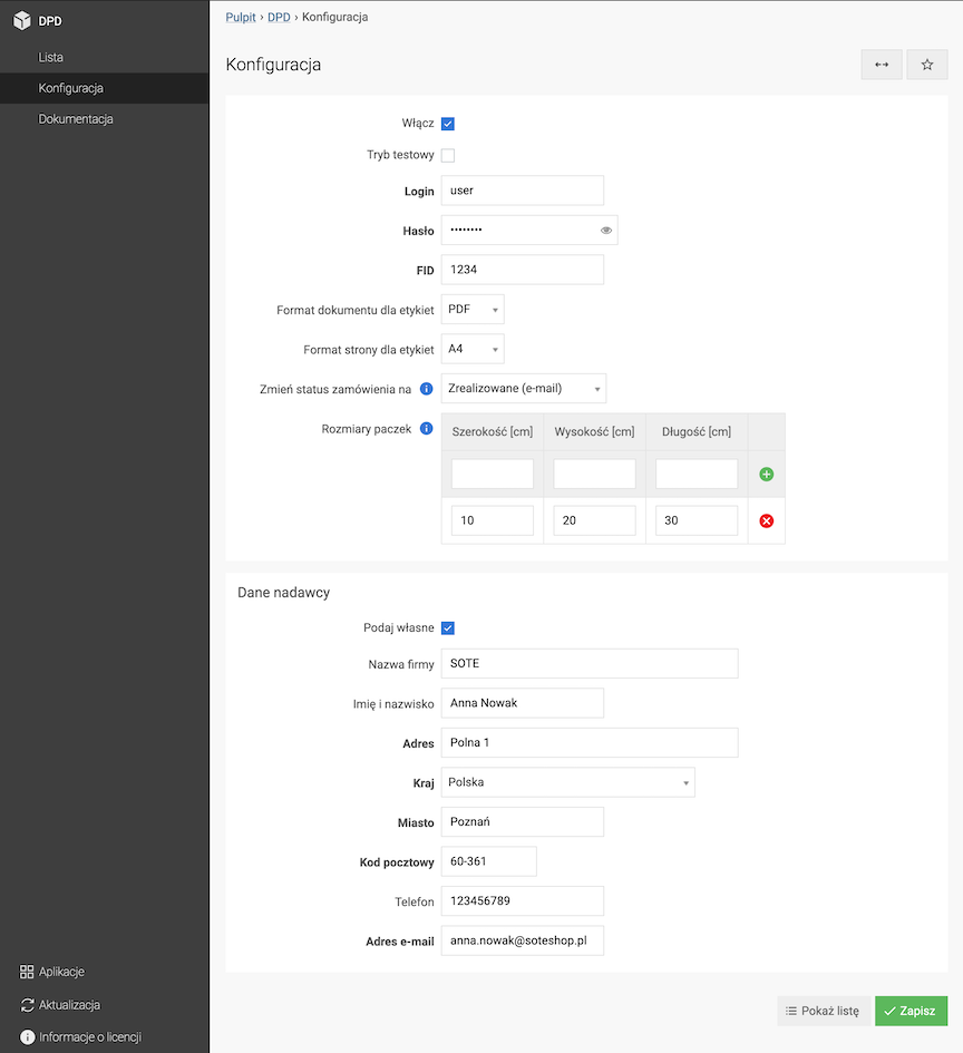 DPD module configuration