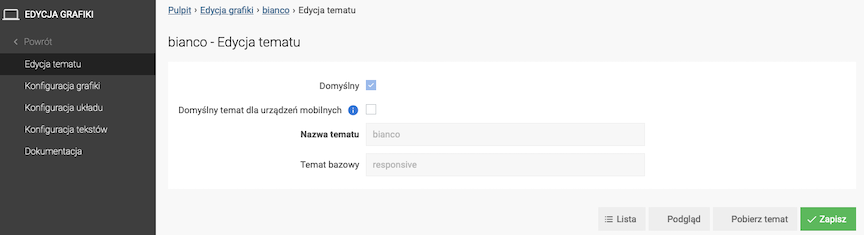 Okno edycji podstawowej tematu graficznego