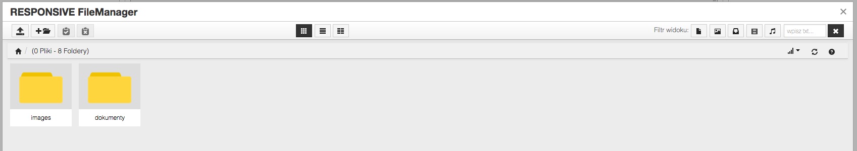 pliki na serwerze w Responsive FileManager