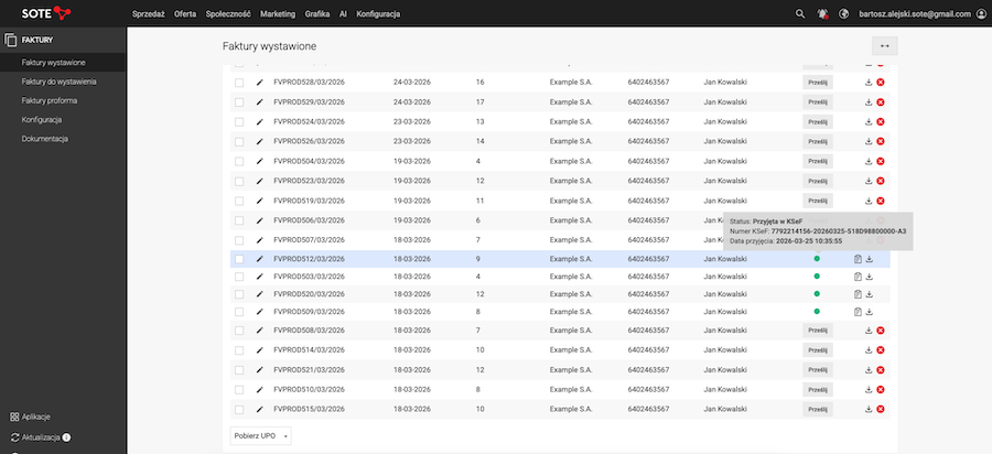 Wysyłka faktury do KSeF