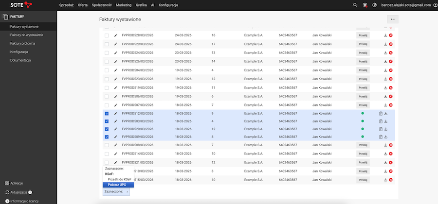 Wysyłka faktury do KSeF