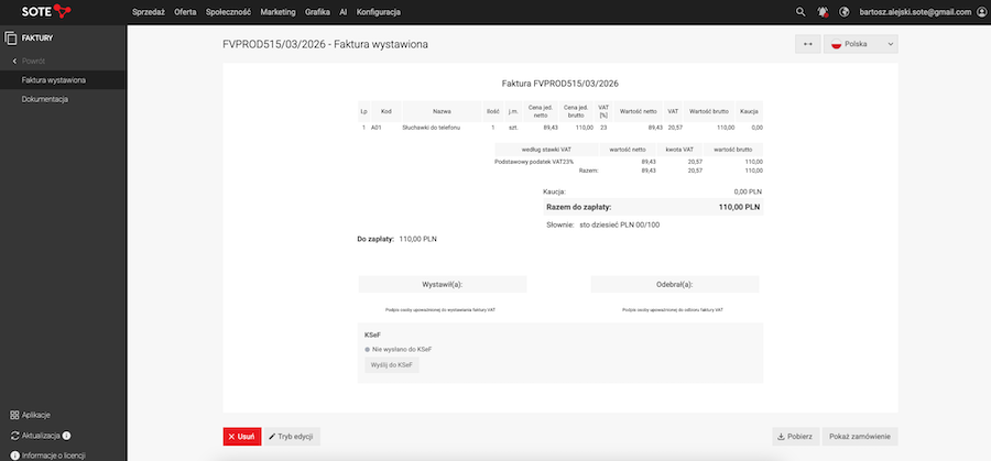 Wysyłka faktury do KSeF