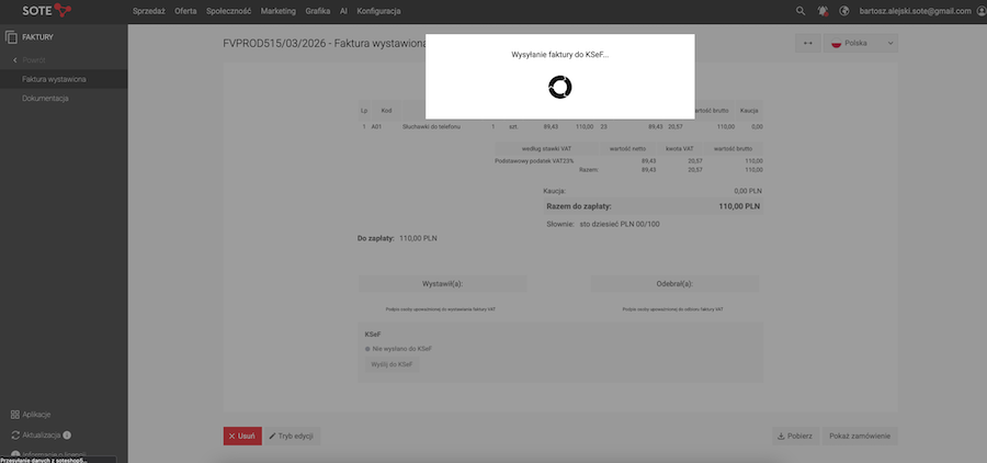 Wysyłka faktury do KSeF