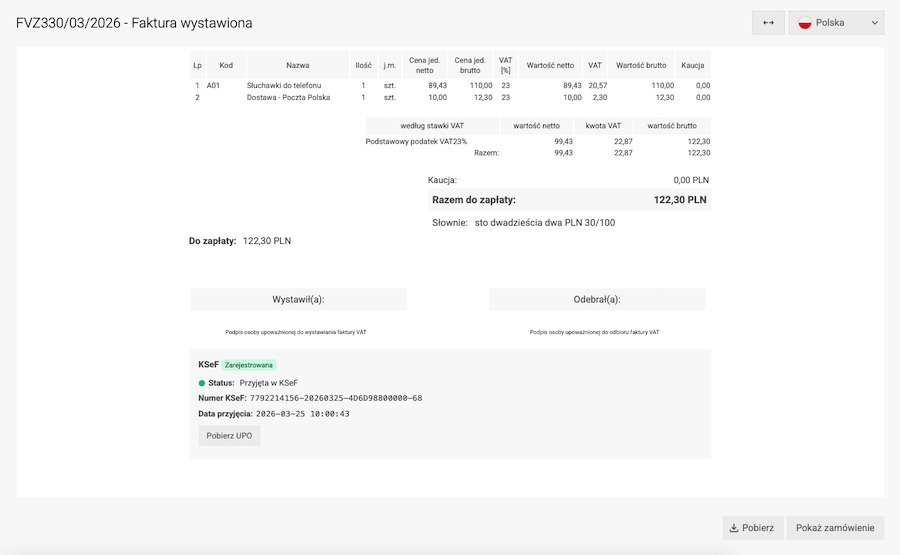 Wysyłka faktury do KSeF