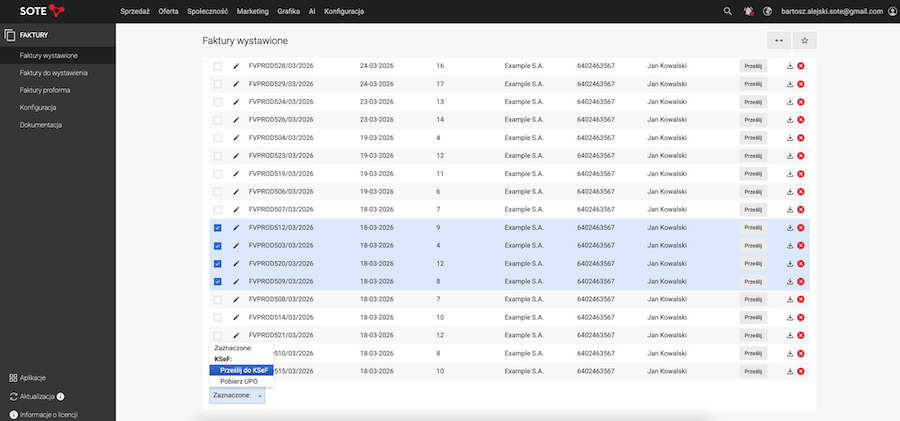 Wysyłka faktury do KSeF