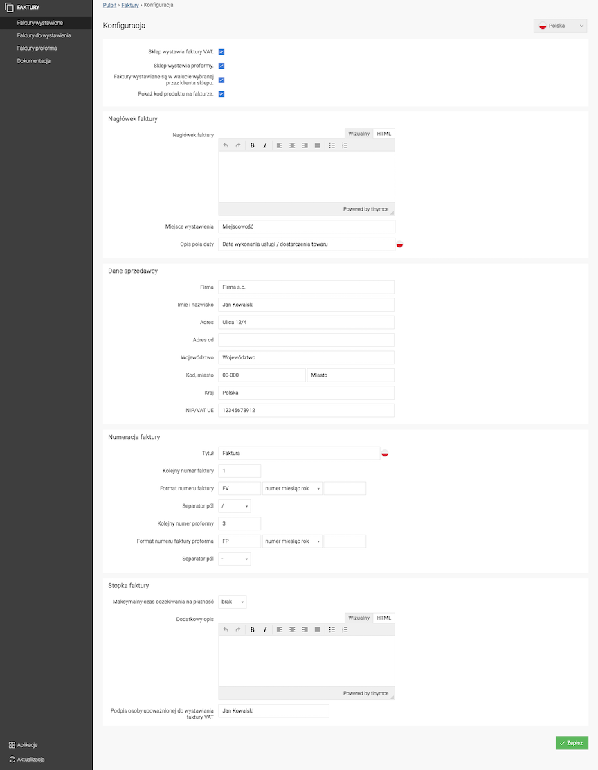 Invoices Module Configuration