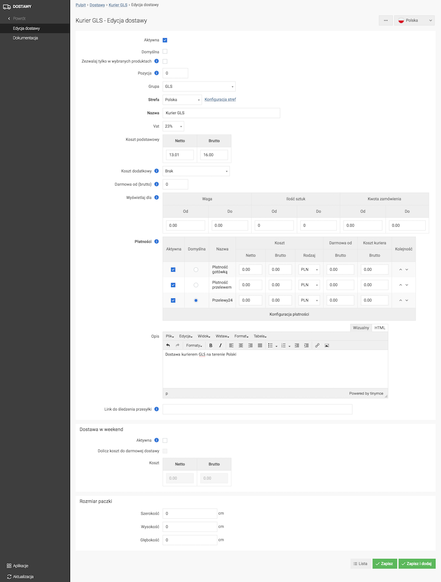 Adding a new GLS delivery