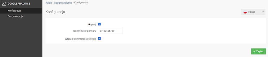 Konfiguracja modułu Google Analytics