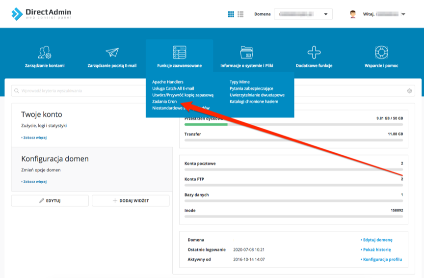 Where to find cron in DirectAdmin