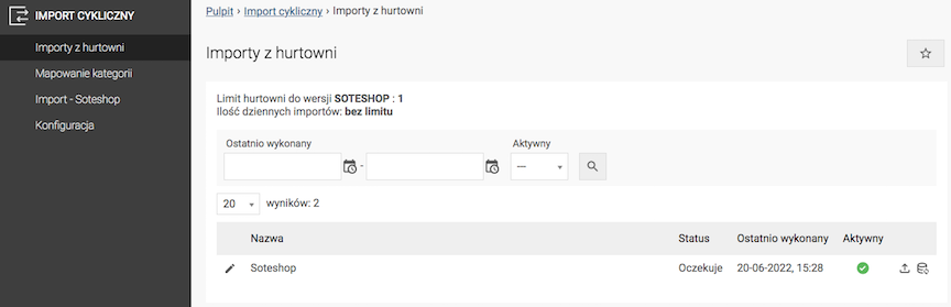 Lista importów z hurtowni