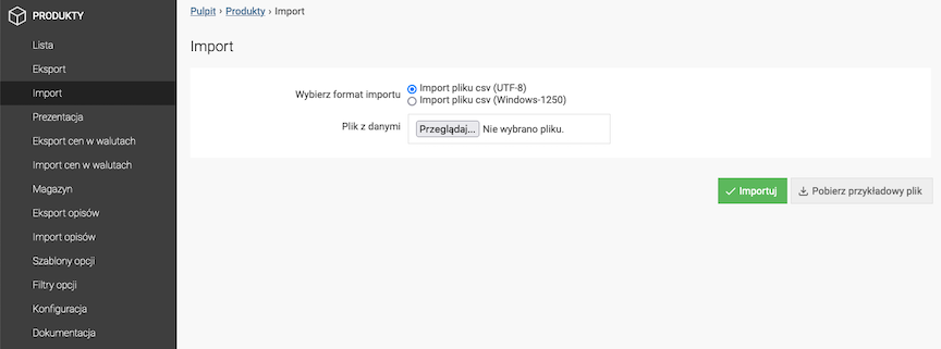 Panel importu produktów w Soteshop