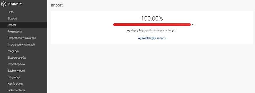 Proces importu zakończony z błędami