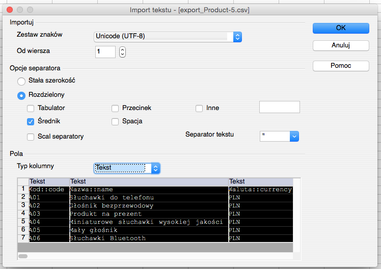 CSV file opening settings in LibreOffice