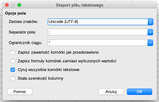 CSV filter settings in LibreOffice