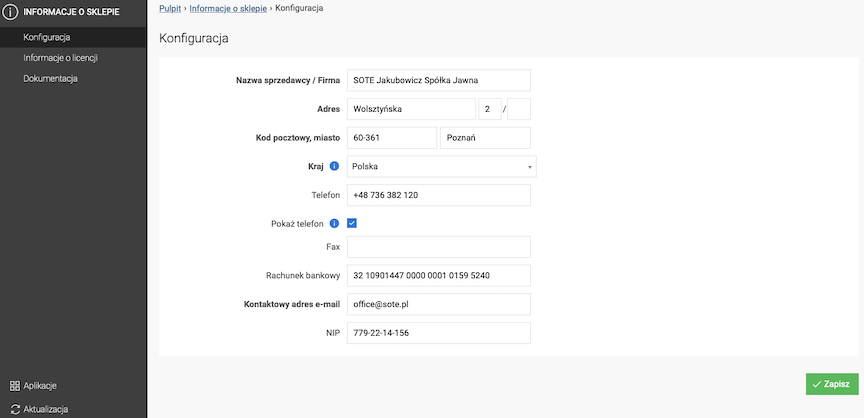 Store Information Configuration