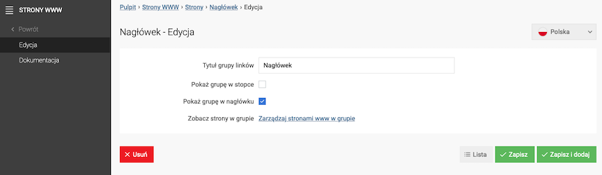 Edycja grupy linków