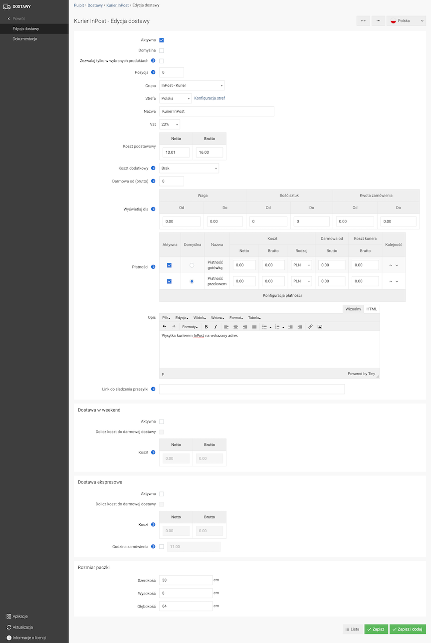 Adding InPost Courier as a delivery form