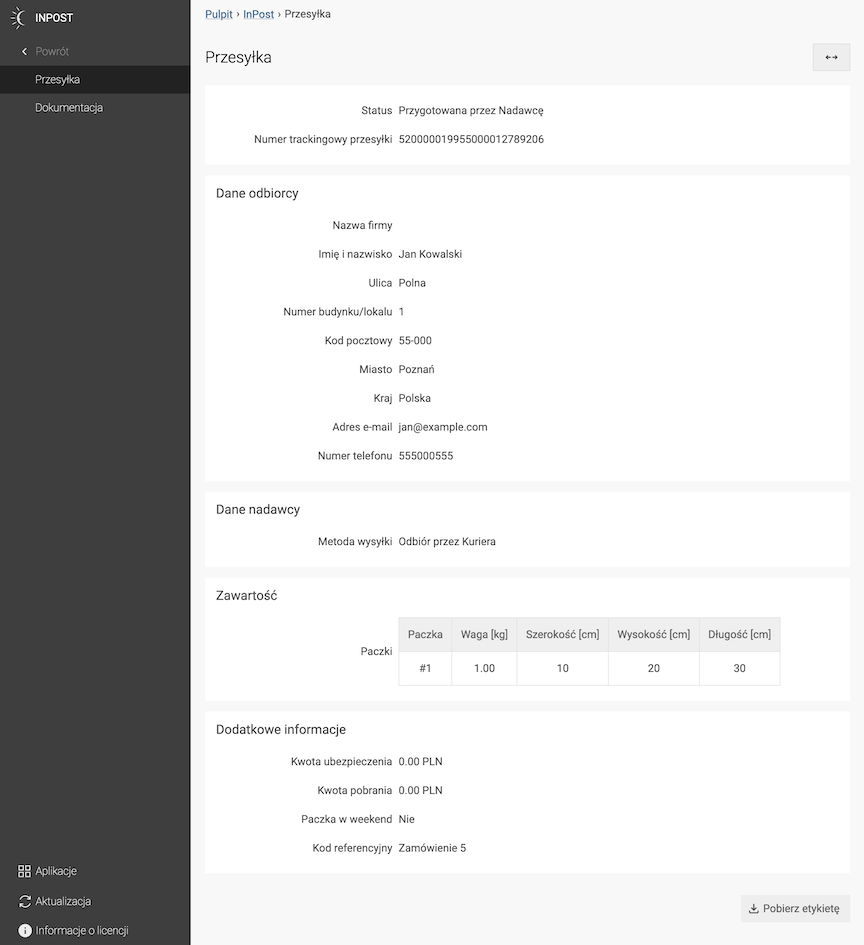 Edycja wysłanej paczki InPost