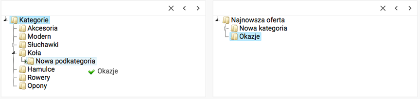 Moving categories from one tree to another with nesting