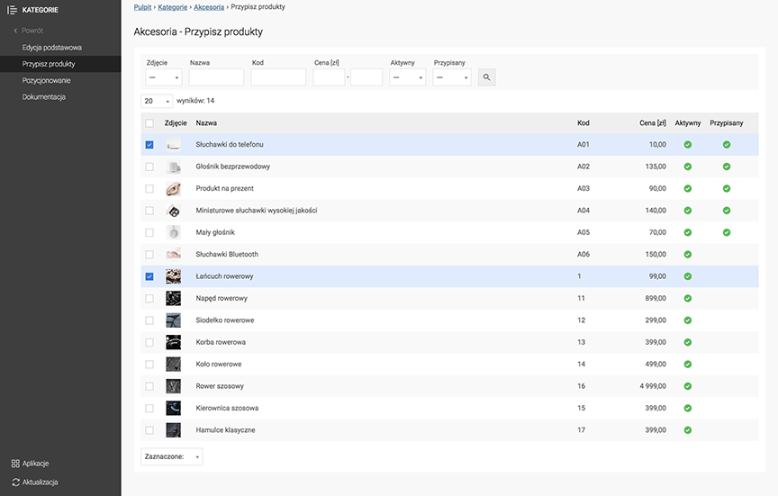 Assigning Products to Categories window