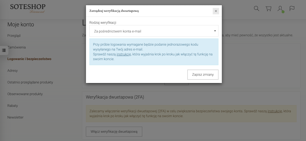 Setting up two-factor authentication via email