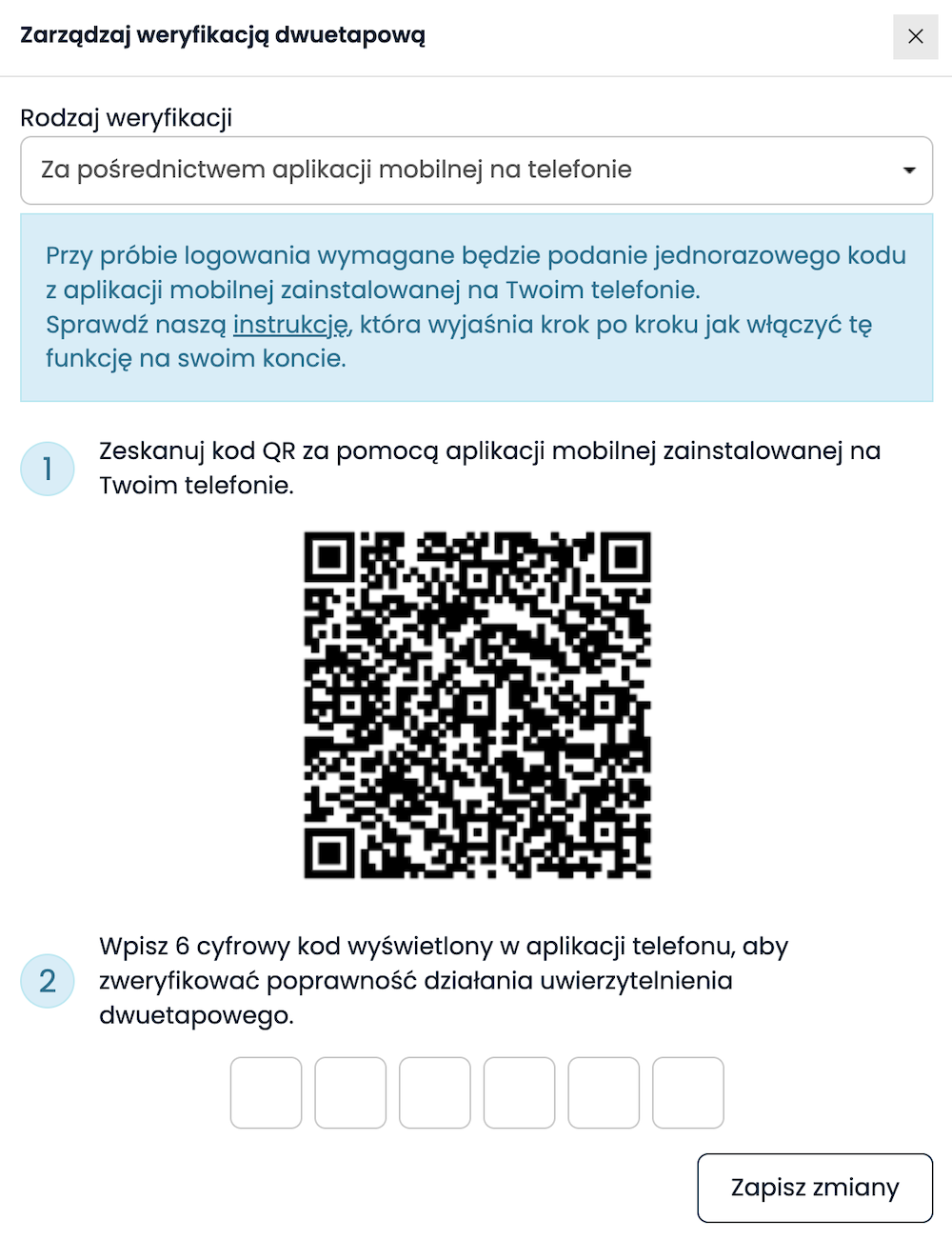Setting up two-factor authentication using a mobile app