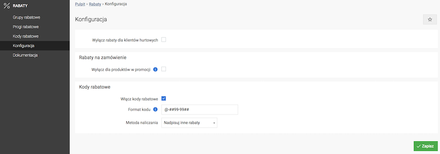 Konfiguracja modułu rabaty
